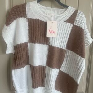 So Me White and Brown Checkered Sweater
